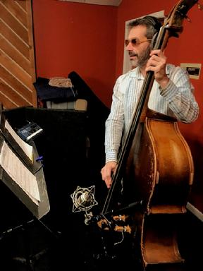 Bassist Dennis Carroll at the "Now, THAT'S Amore" recording session March 09 2020