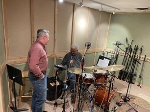 Bassist Mark Sonksen and drummer Greg Rockingham at Frank Lamphere's "I'll Be Seeing You"  recording session Oct 18 2022