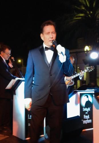 Rat Pack tribute band singer Frank Lamphere on stage at the Palms Resort & Casino