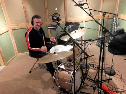 Drummer George Fludas, between takes at the Frank Lamphere "Now THAT'S Amore" recording session on March 09 2020  